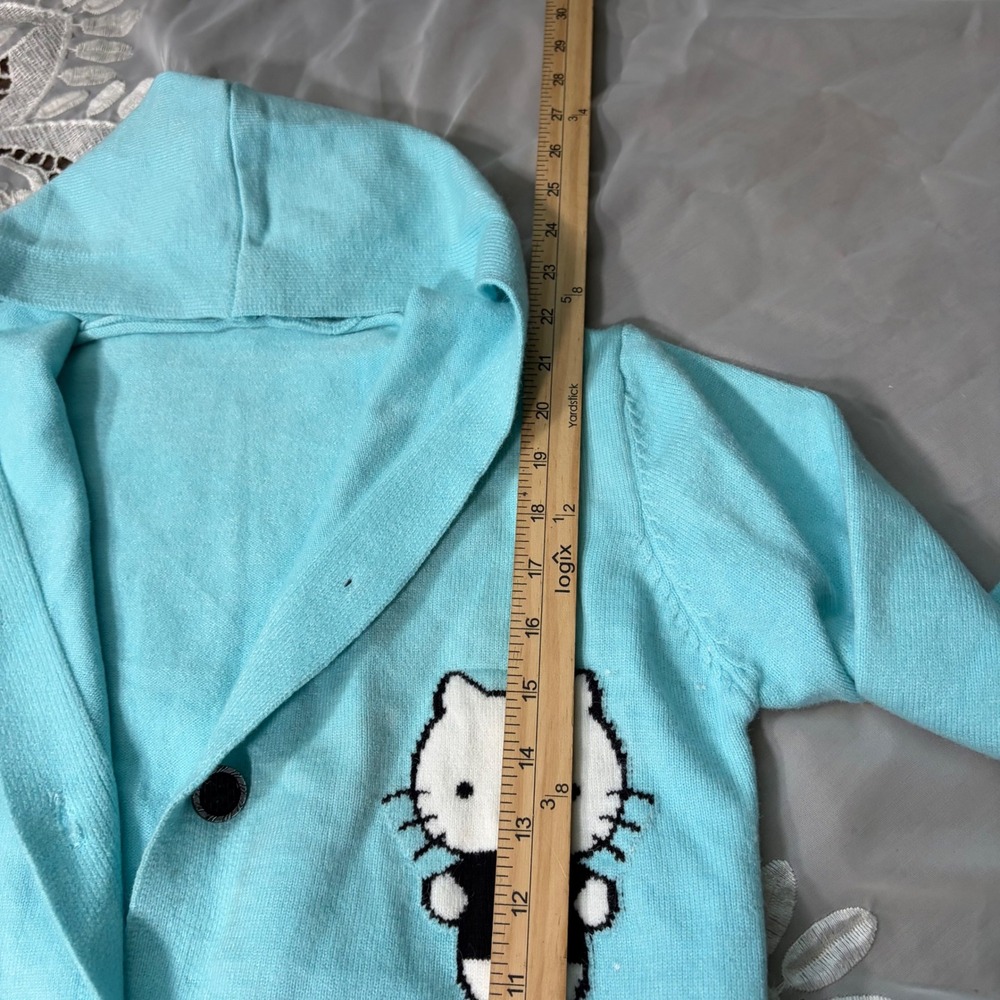 Sanrio Hello Kitty Hooded Cardigan Sweater Light Blue Button Front Y2K Style - Picture 5 of 5